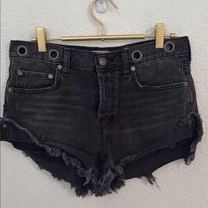 Free People-We The Free- Black Frayed Jean Shorts- Size 27